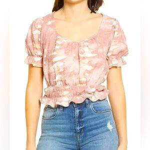 Good Luck Gem | Print Ruffle Top - Clay/ Gold/ Ivory